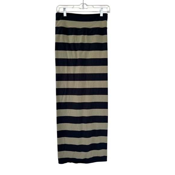 Free People Striped Column Maxi Skirt in Army Green and Black Size Small - Picture 1 of 3